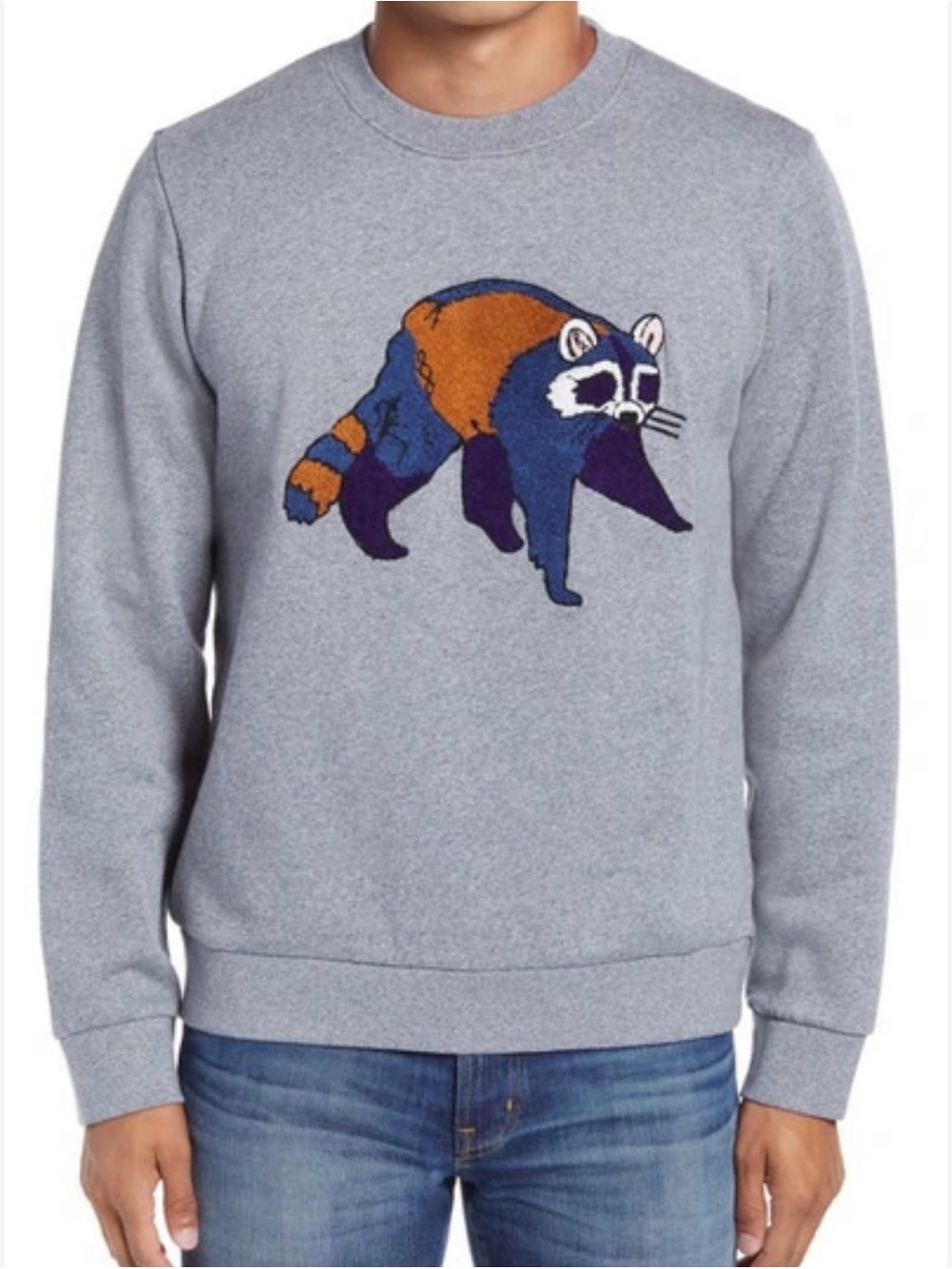 Bonobos Gray Crewneck Sweatshirt with Colorblock Raccoon Graphic